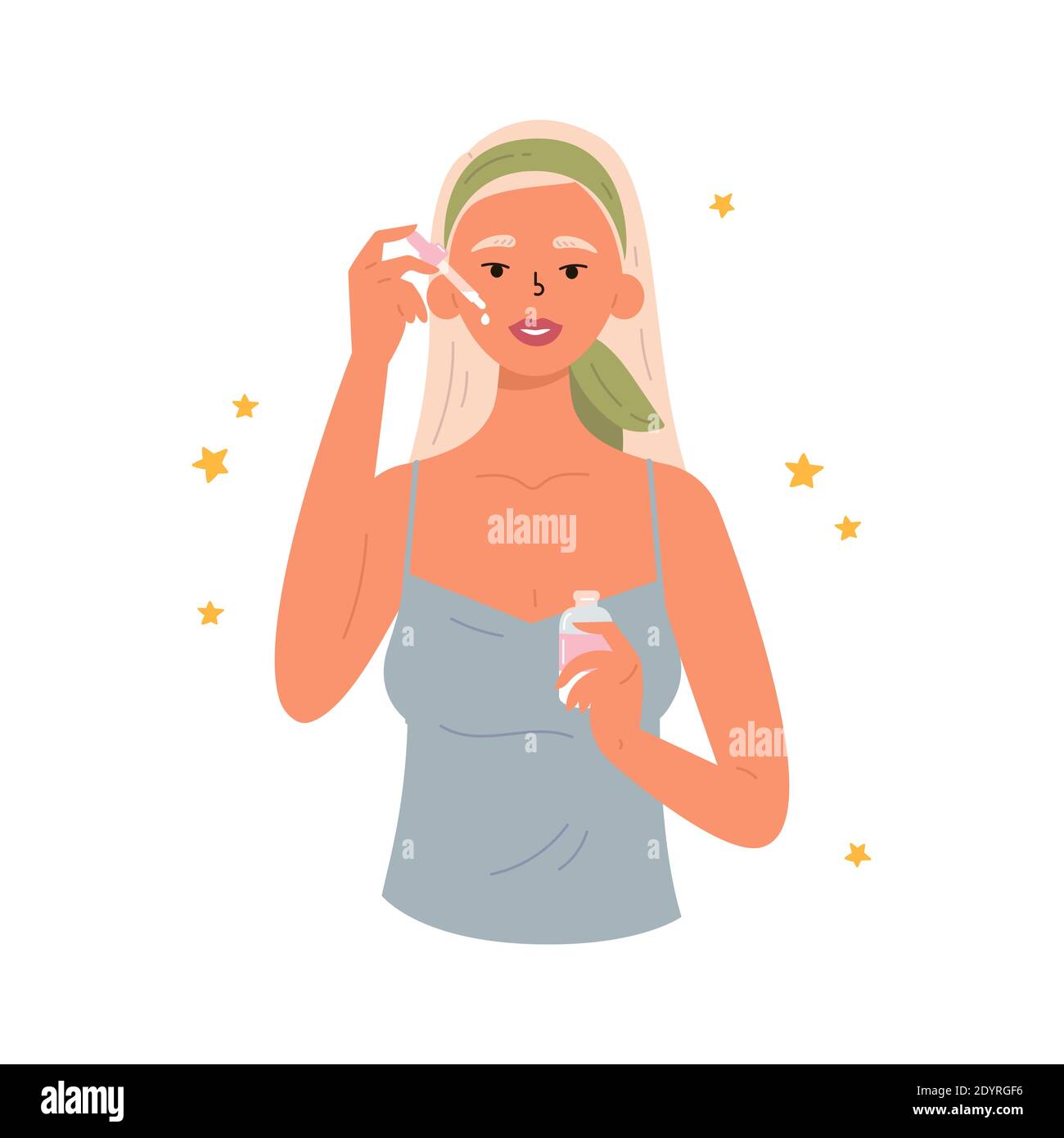 Méthode anti-âge de soin de la peau avec de l'huile pour le visage. Illustration de Vecteur