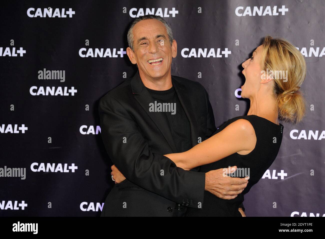 Thierry Ardisson , Audrey Crespo-Mara participant à la fête Canal plus qui s'est tenue au Club électrique de Paris, France, le 28 août 2013. Photo d'Alban Wyters/ABACAPRESS.COM Banque D'Images