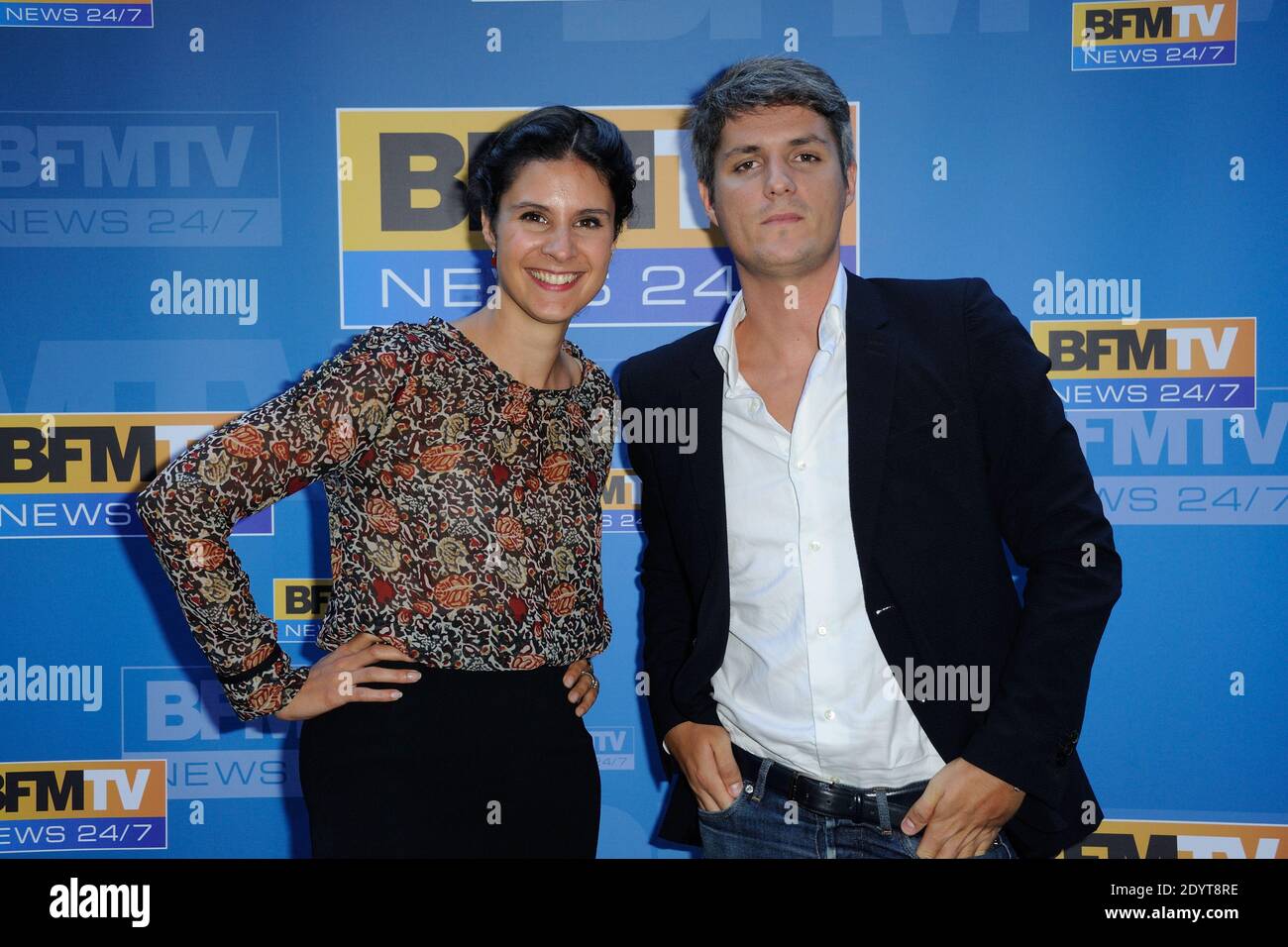 Apolline de Malherbe, Jean-Baptiste Boursier participant à la conférence de presse du CMR BFMTV à Paris, France, le 04 septembre 2013. Photo d'Alban Wyters/ABACAPRESS.COM Banque D'Images