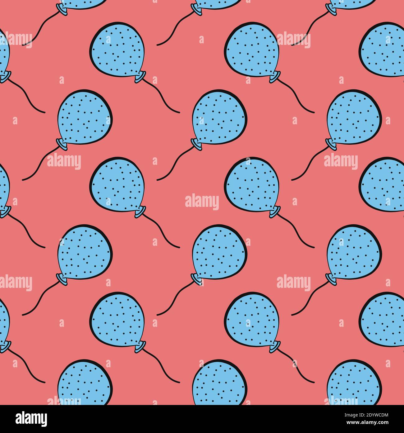 Ballon bleu, motif sans couture sur fond rouge. Illustration de Vecteur