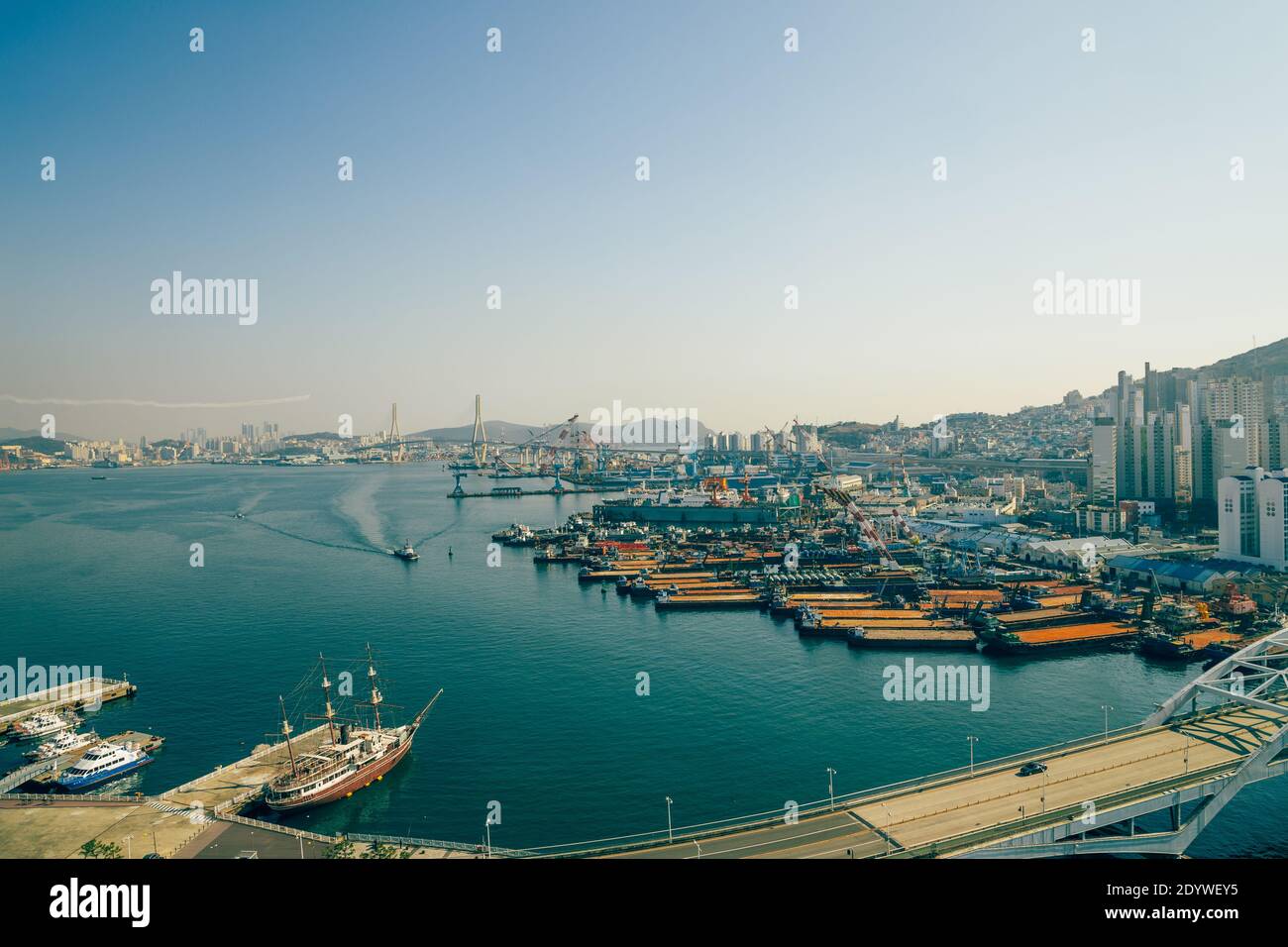 Vue panoramique sur le port de Busan, en Corée Banque D'Images