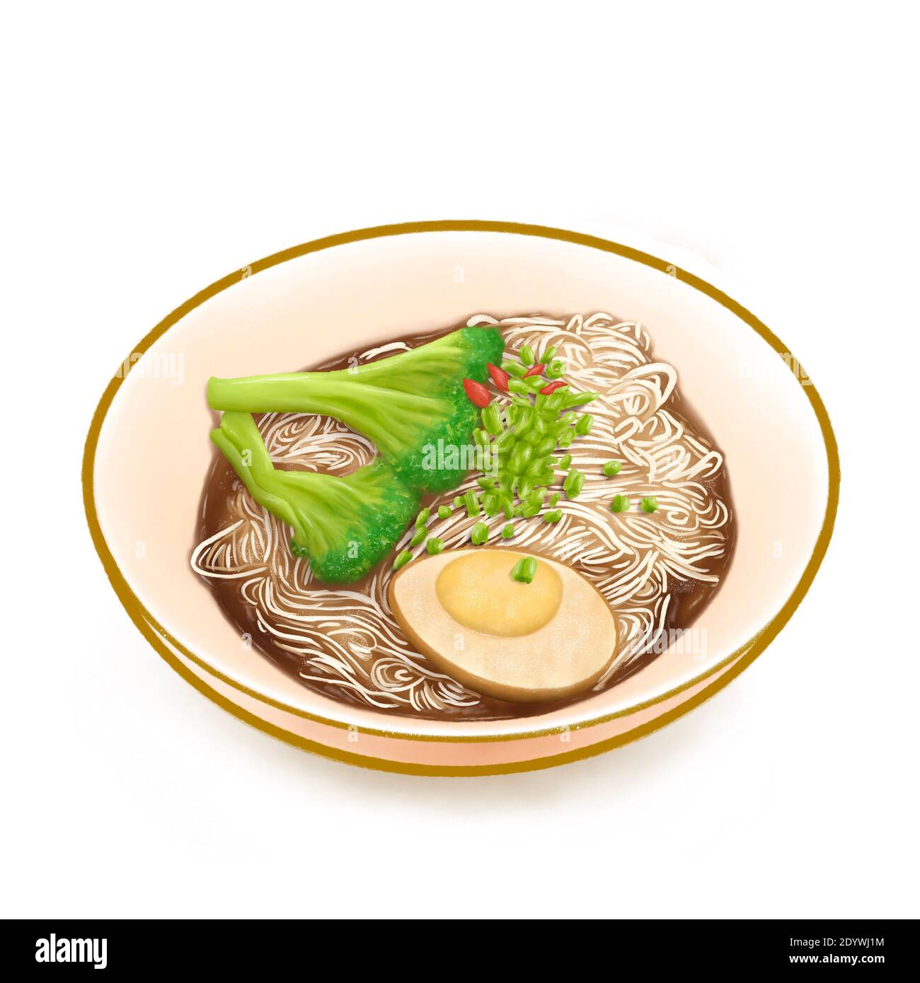 La peinture numérique des nouilles minces de Taïwan avec de l'huile de sésame, traditionnelle taïwanaise célèbre nourriture isométrique icône illustration raster sur fond blanc. Banque D'Images