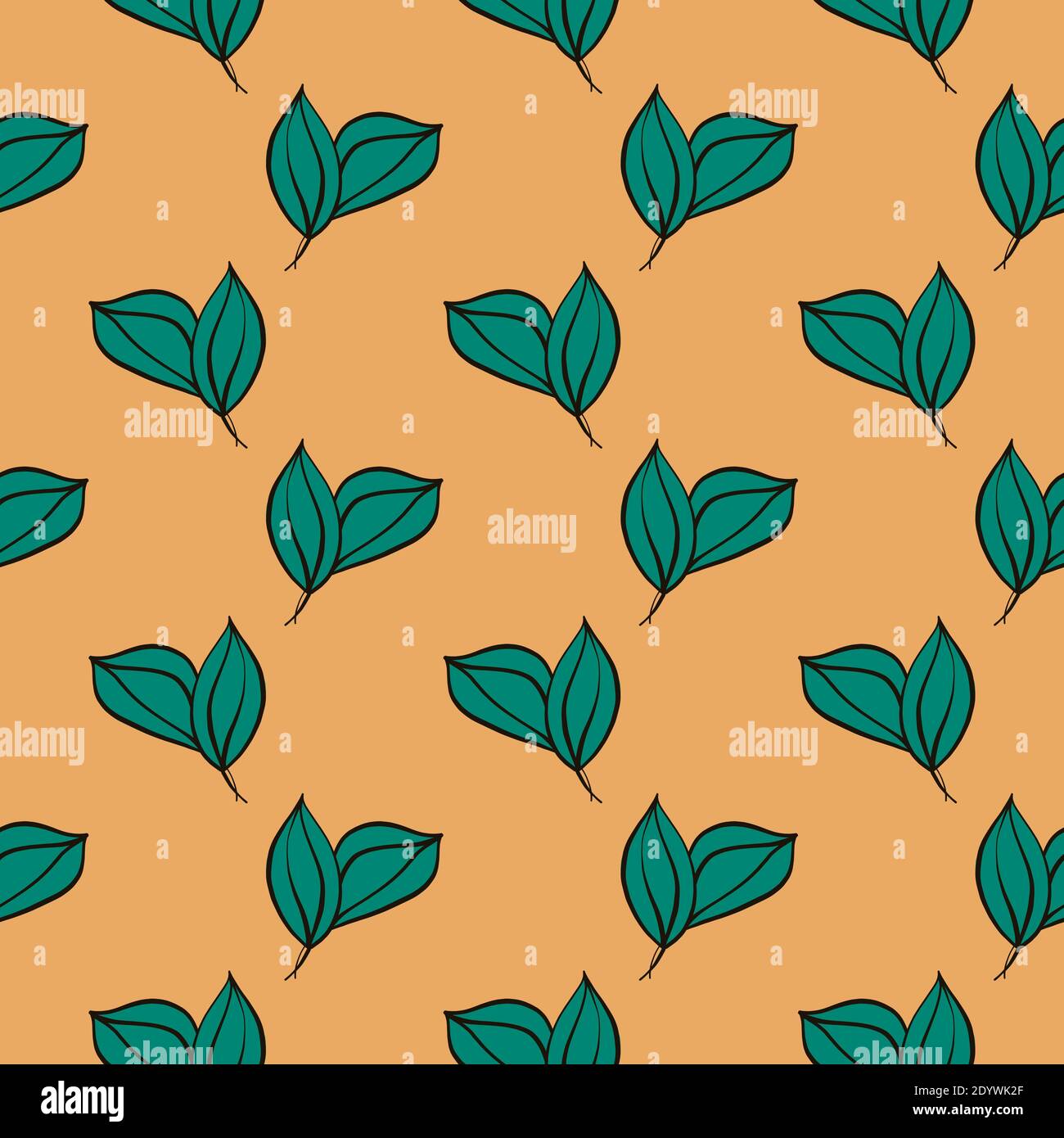 Feuilles vertes, motif sans couture sur fond jaune. Illustration de Vecteur