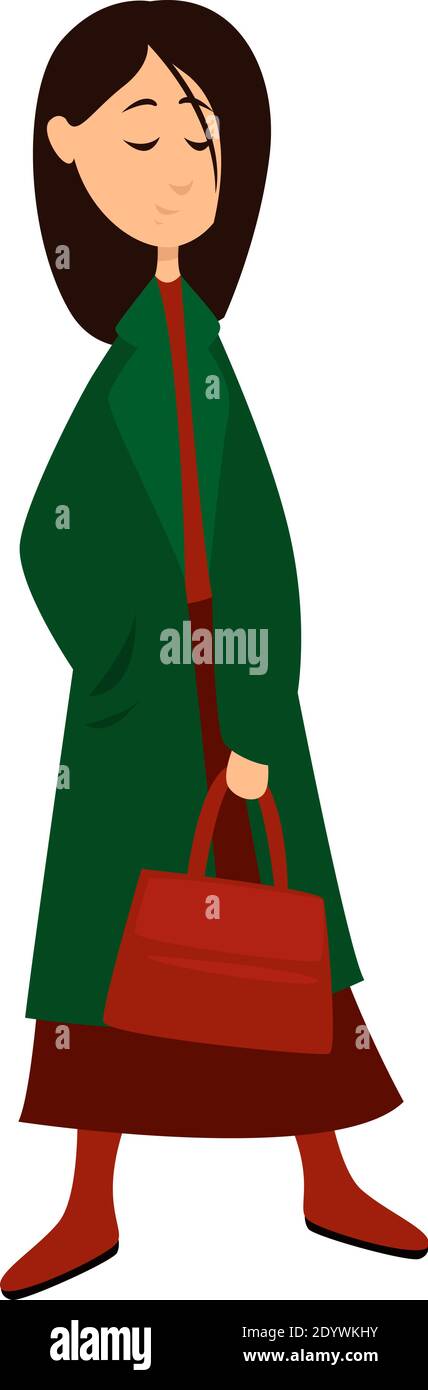 Femme avec un sac rouge, illustration, vecteur sur fond blanc. Illustration de Vecteur