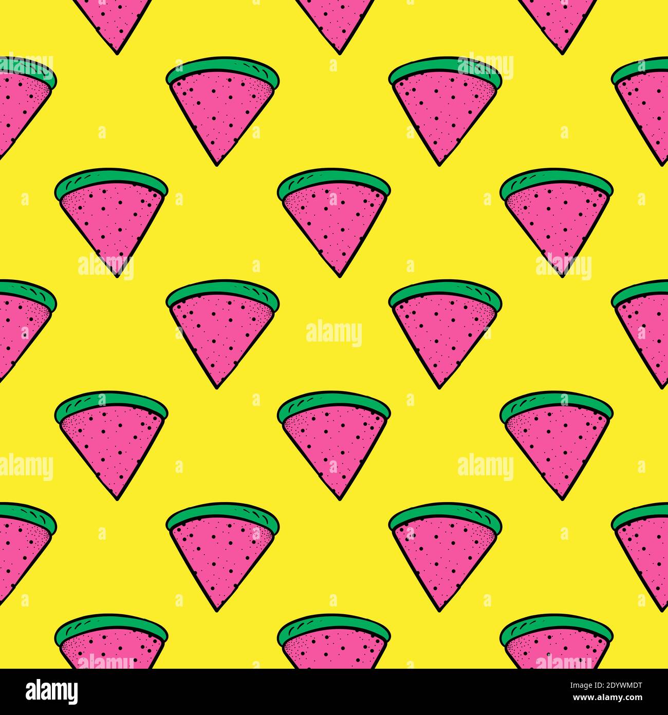 Pastèque rose, motif sans couture sur fond jaune. Illustration de Vecteur