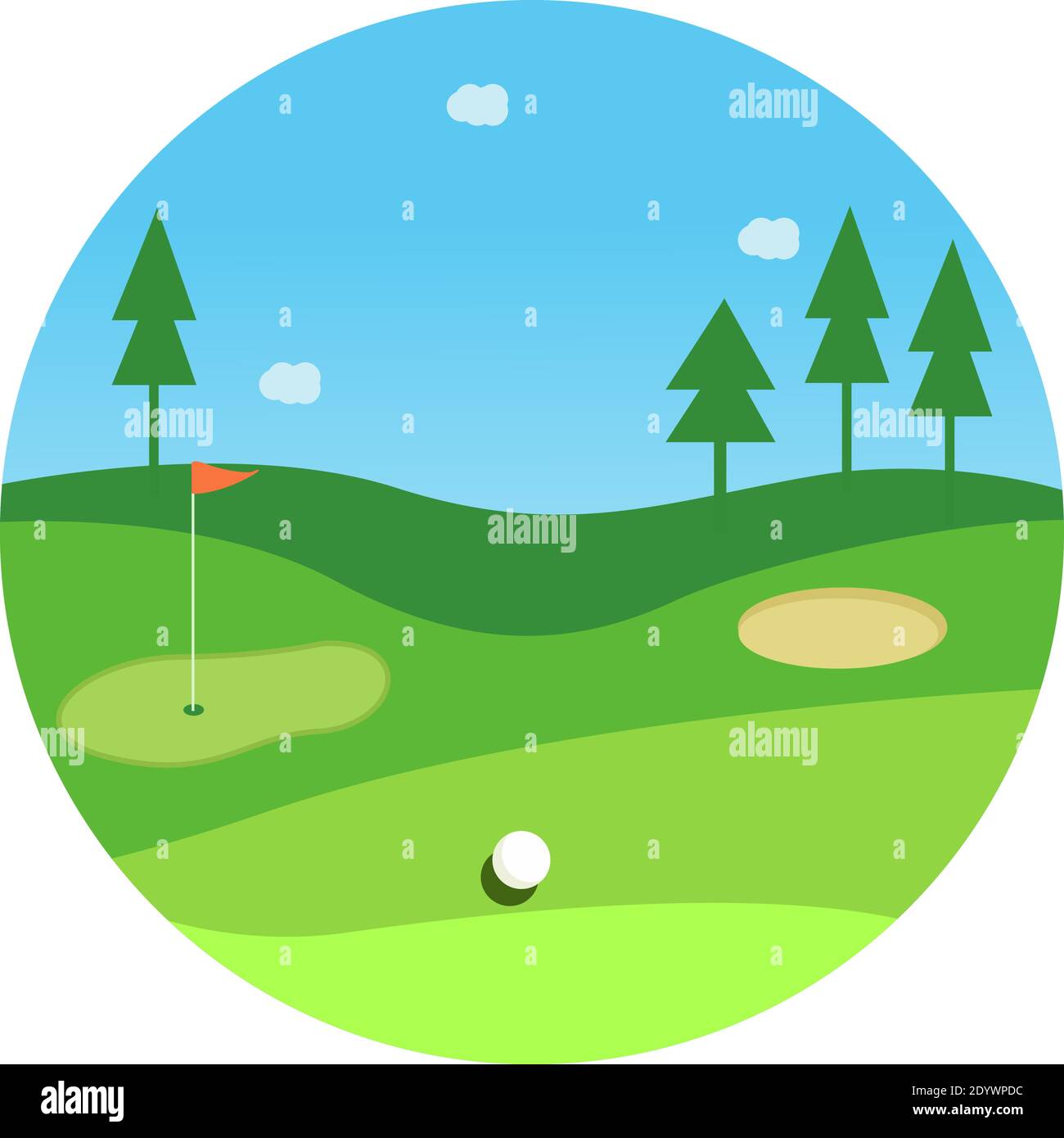 Terrain de golf, illustration, vecteur sur fond blanc. Illustration de Vecteur