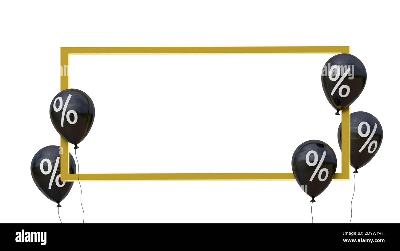 Solde Du Vendredi Fou. Ballons Noirs Avec Un Cadre En Or Et En Pourcentage.  Isolés Sur Fond Blanc. Rendu 3D Photo Stock - Alamy
