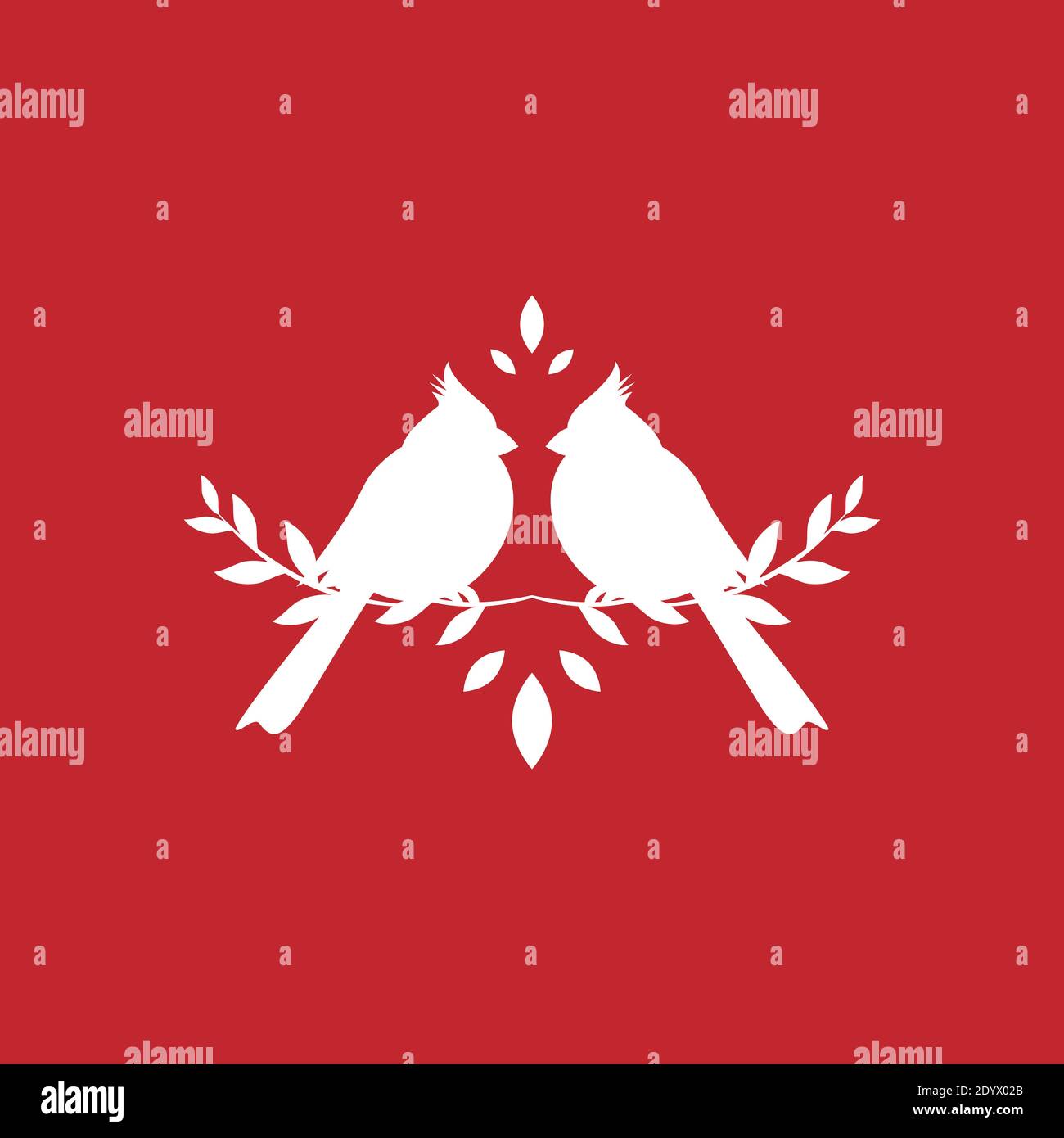 Cardinaux du Nord sur la branche de houx. Carte de Noël à motif oiseau rouge. Silhouette d'oiseau isolée sur fond rouge. Illustration vectorielle. Vacances d'hiver clipart. Illustration de Vecteur