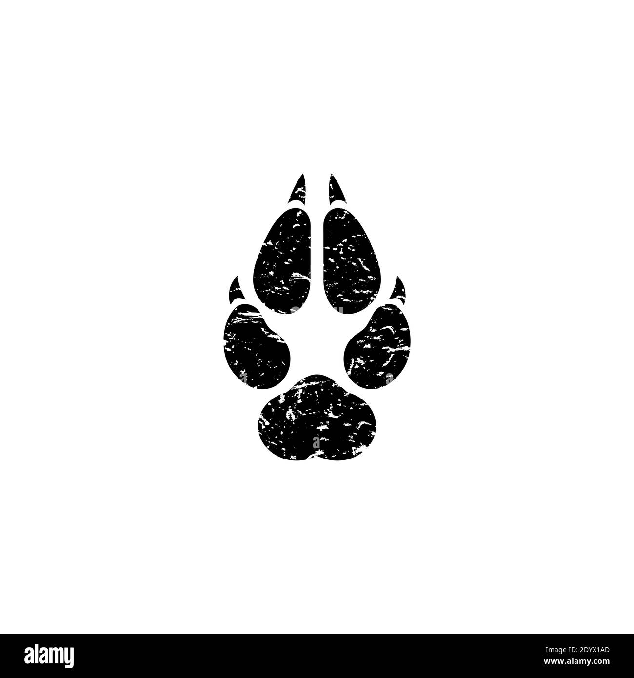 logo de la trace de loup rayé noir. Illustration à plat de grunge vectoriel. Empreinte de patte sauvage de bête, pas de pied isolé sur blanc Illustration de Vecteur