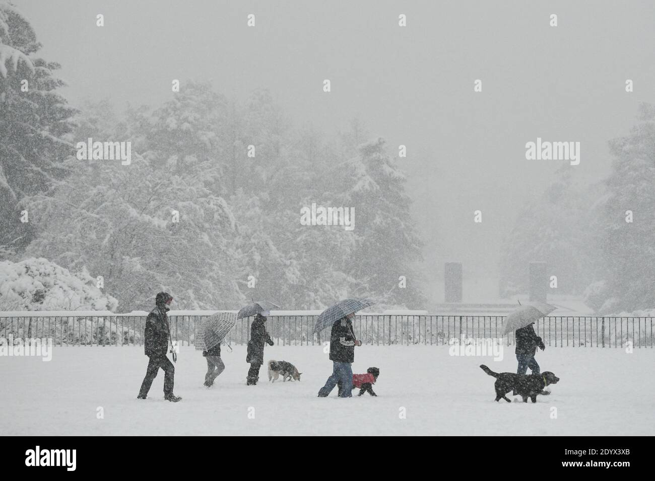 Milan, Italie. 28 décembre 2020. Les gens se promènent à Parco Sempione comme une grosse chute de neige à Milan, Italie le 28 décembre 2020 crédit: Piero Cruciatti/Alay Live News Banque D'Images