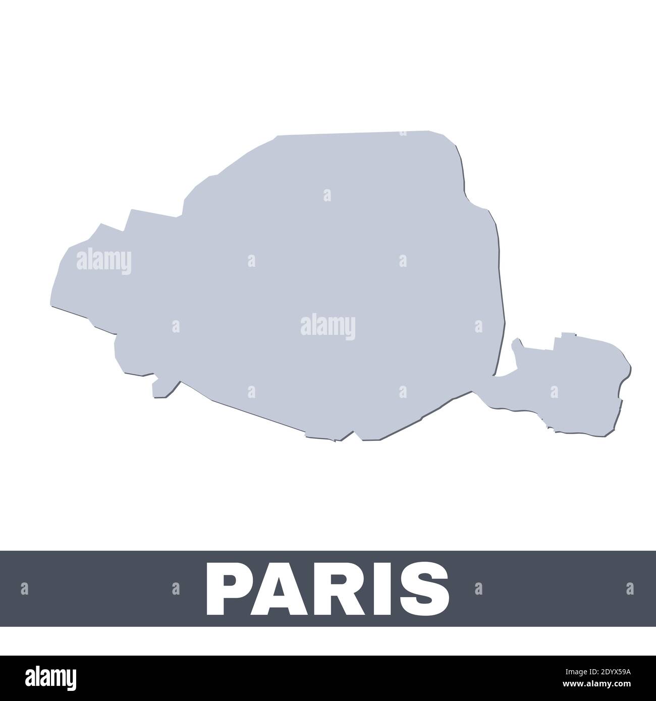 Plan de Paris. Carte vectorielle de la ville de Paris à l'intérieur de ses frontières. Gris avec ombre sur fond blanc. Illustration isolée. Illustration de Vecteur