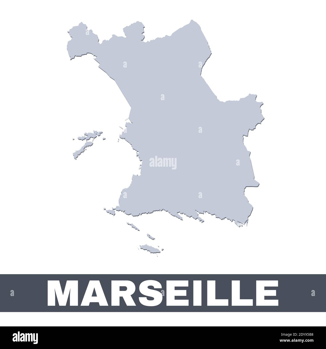 Plan de Marseille. Carte vectorielle de la ville de Marseille à l'intérieur de ses frontières. Gris avec ombre sur fond blanc. Illustration isolée. Illustration de Vecteur