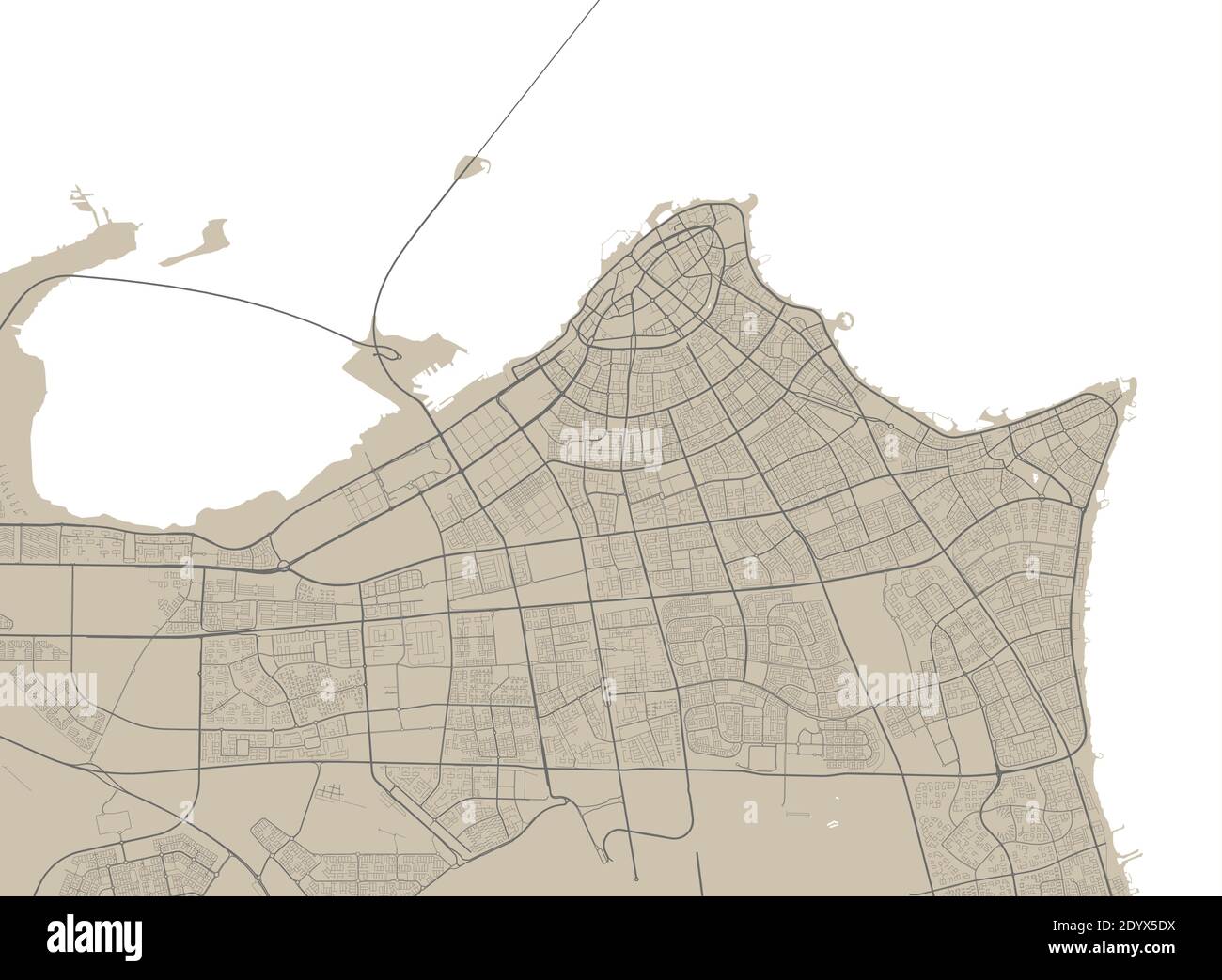 Carte détaillée de la zone administrative de Koweït. Illustration vectorielle libre de droits. Panorama urbain. Carte touristique graphique décorative du Koweït territ Illustration de Vecteur