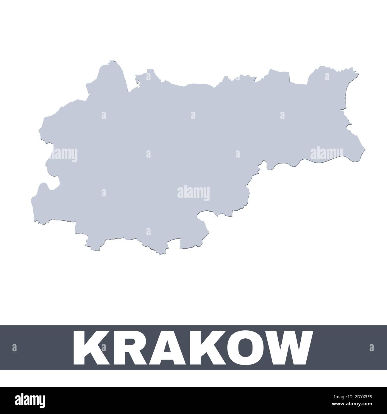 Carte de Cracovie. Carte vectorielle de la ville de Cracovie à l'intérieur de ses frontières. Gris avec ombre sur fond blanc. Illustration isolée. Illustration de Vecteur