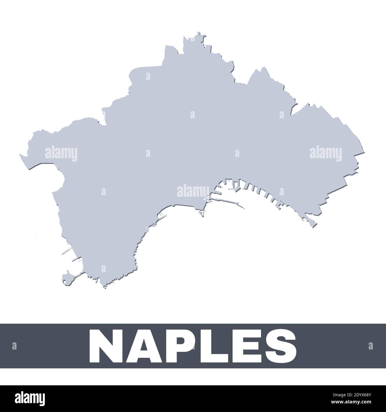 Plan de Naples. Carte vectorielle de la ville de Naples à l'intérieur de ses frontières. Gris avec ombre sur fond blanc. Illustration isolée. Illustration de Vecteur