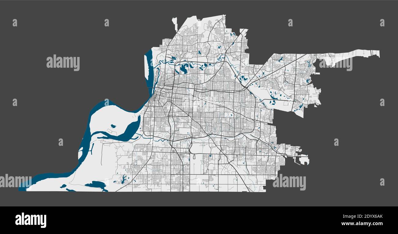 Carte du Tennessee de Memphis. Carte détaillée de la zone administrative de Memphis. Panorama urbain. Illustration vectorielle libre de droits. Carte avec highwa Illustration de Vecteur