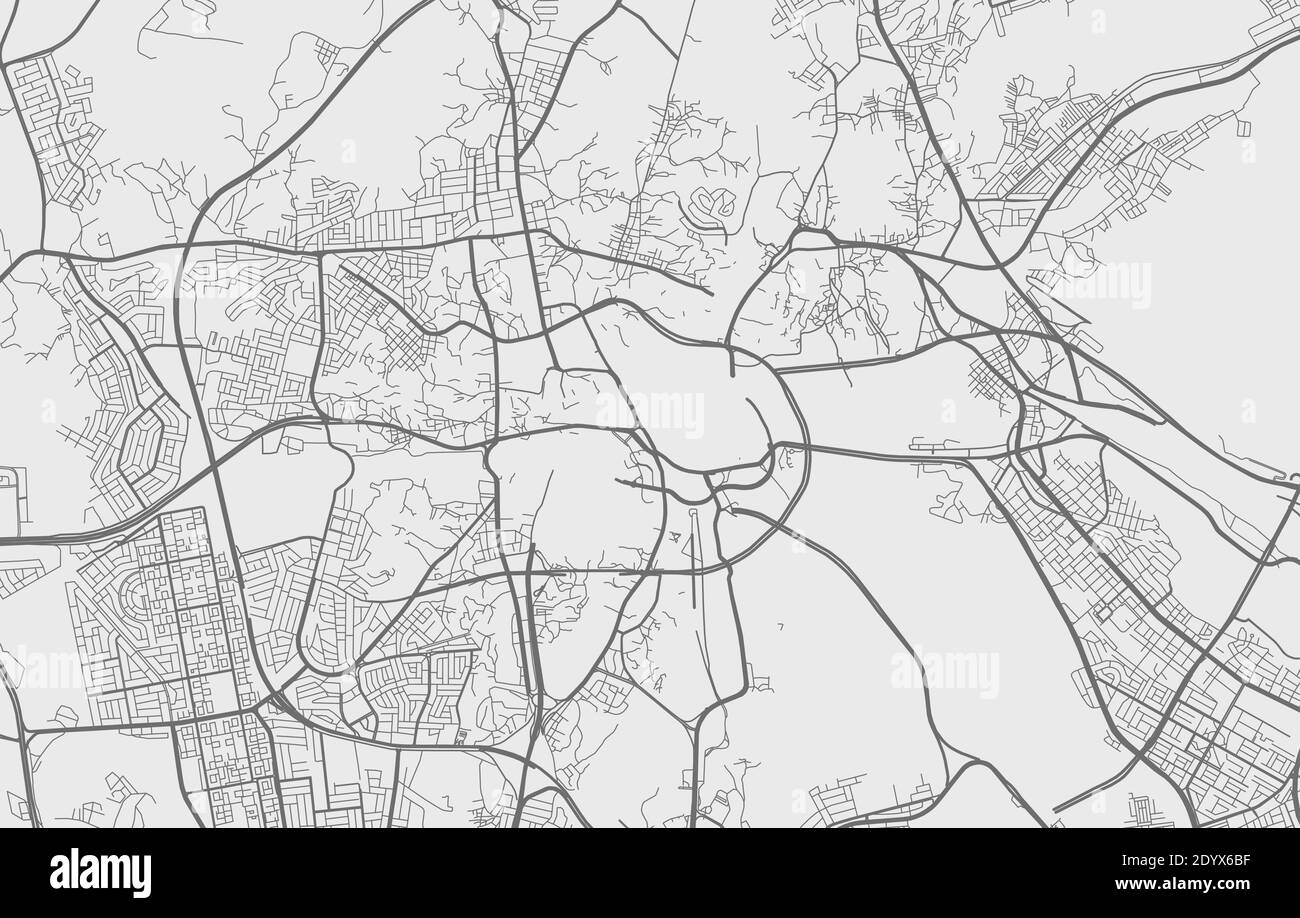 Carte de la ville urbaine de la Mecque. Illustration vectorielle, poster artistique en niveaux de gris sur la carte de la Mecque. Carte des rues avec vue sur les routes et la région métropolitaine. Illustration de Vecteur