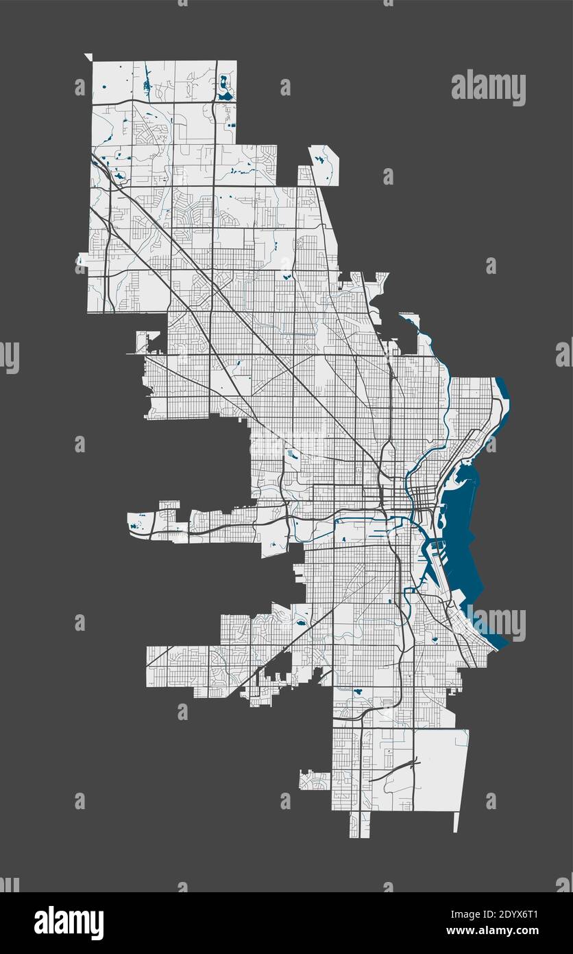 Carte de Milwaukee. Carte détaillée du quartier administratif de Milwaukee. Panorama urbain. Illustration vectorielle libre de droits. Carte avec autoroutes, St Illustration de Vecteur