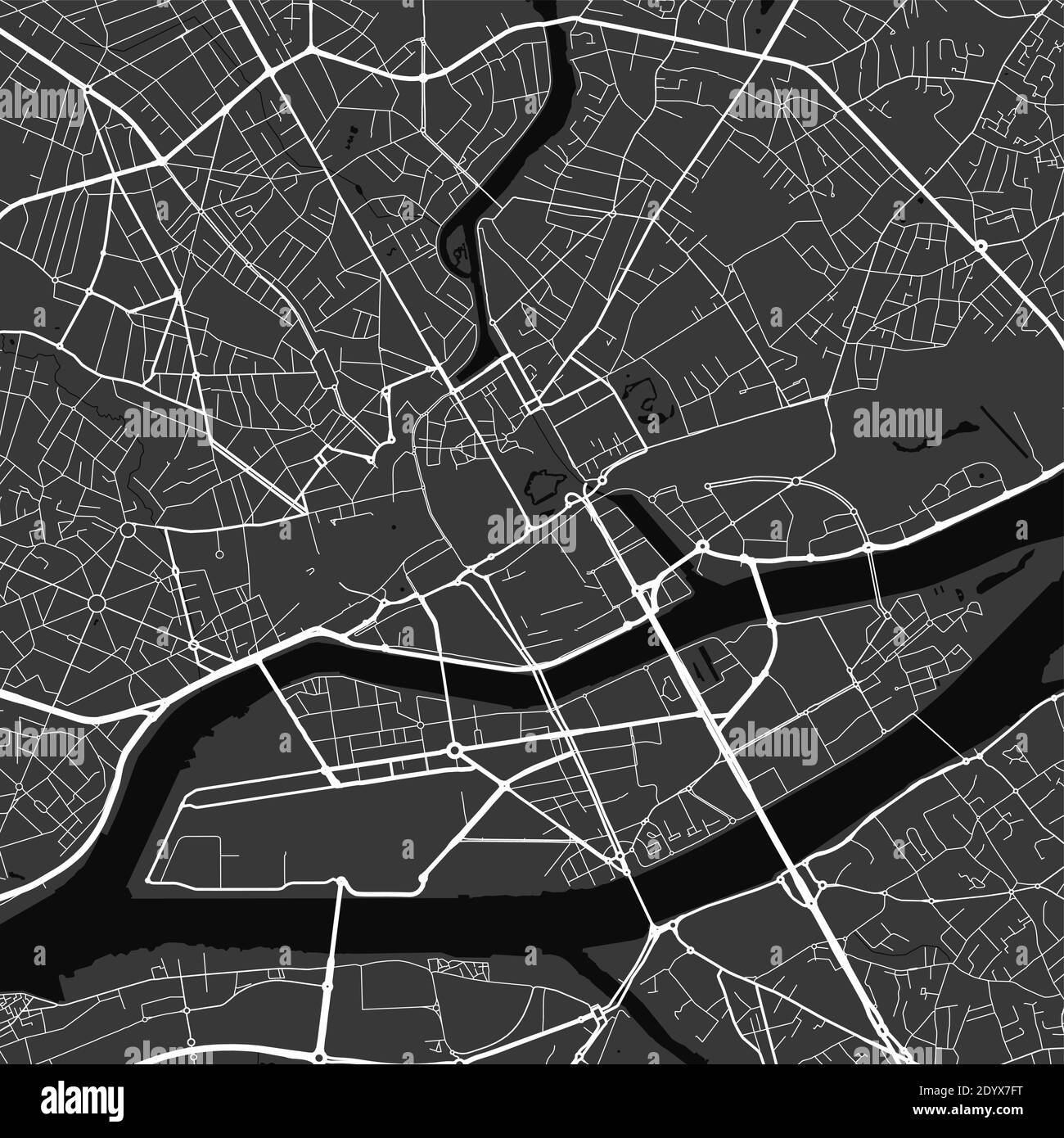 Plan de la ville urbaine de Nantes. Illustration vectorielle, affiche artistique en niveaux de gris de Nantes. Carte des rues avec vue sur les routes et la région métropolitaine. Illustration de Vecteur