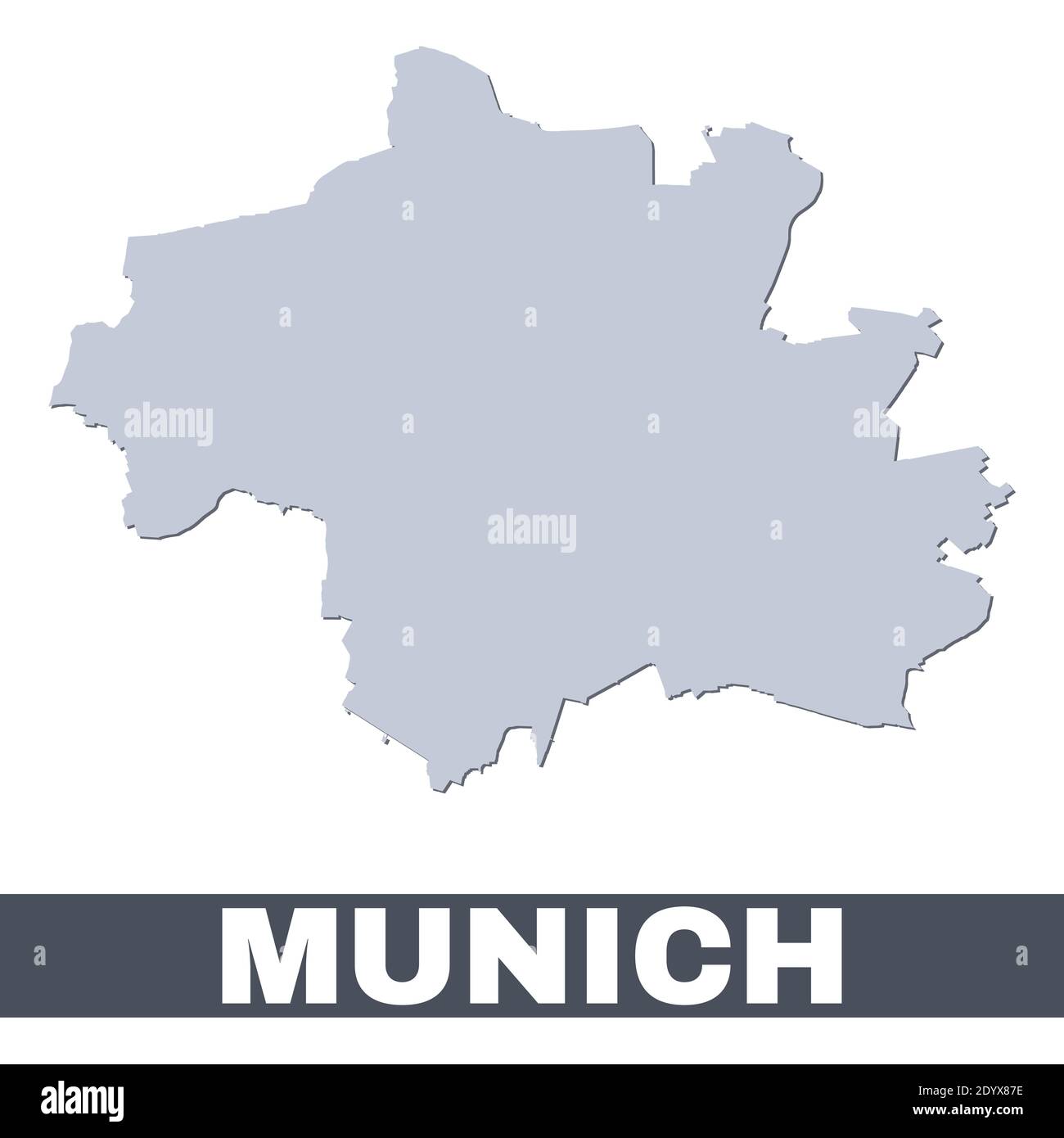 Carte de Munich. Carte vectorielle de la ville de Munich à l'intérieur de ses frontières. Gris avec ombre sur fond blanc. Illustration isolée. Illustration de Vecteur