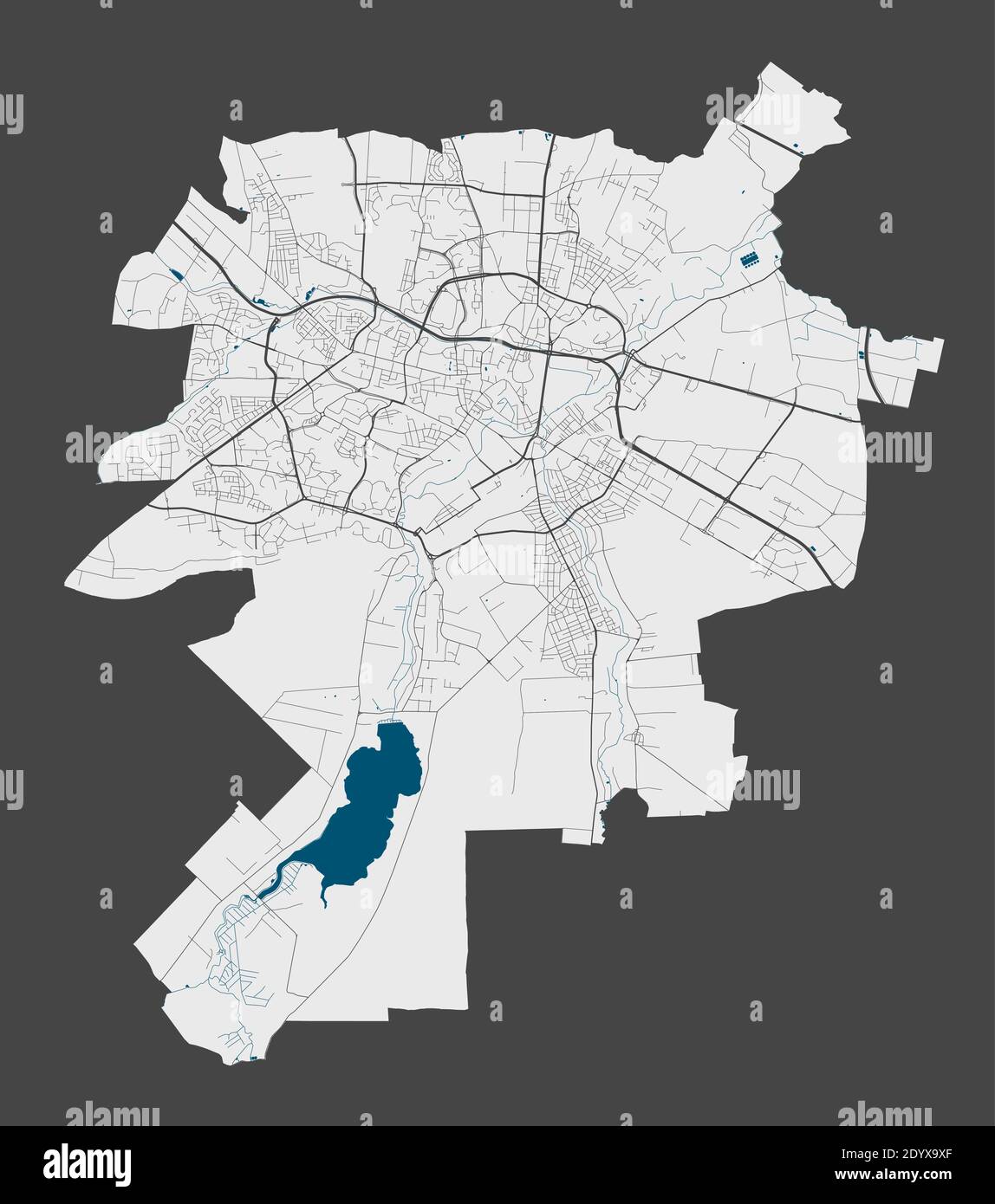 Carte de Lublin. Carte vectorielle détaillée de la zone administrative de la ville de Lublin. Affiche avec rues et eau sur fond gris. Illustration de Vecteur