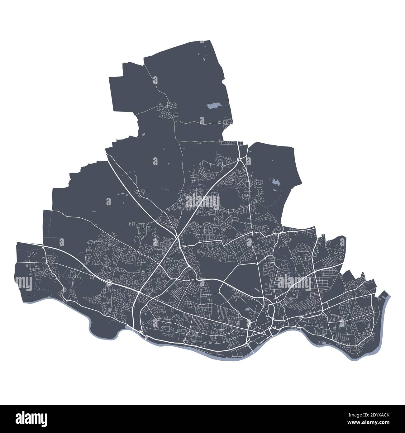 Carte Newcastle upon Tyne. Carte vectorielle détaillée de la zone administrative de Newcastle upon Tyne. Vue sur l'aria métropolitain avec affiche CityScape. Terre sombre avec Illustration de Vecteur