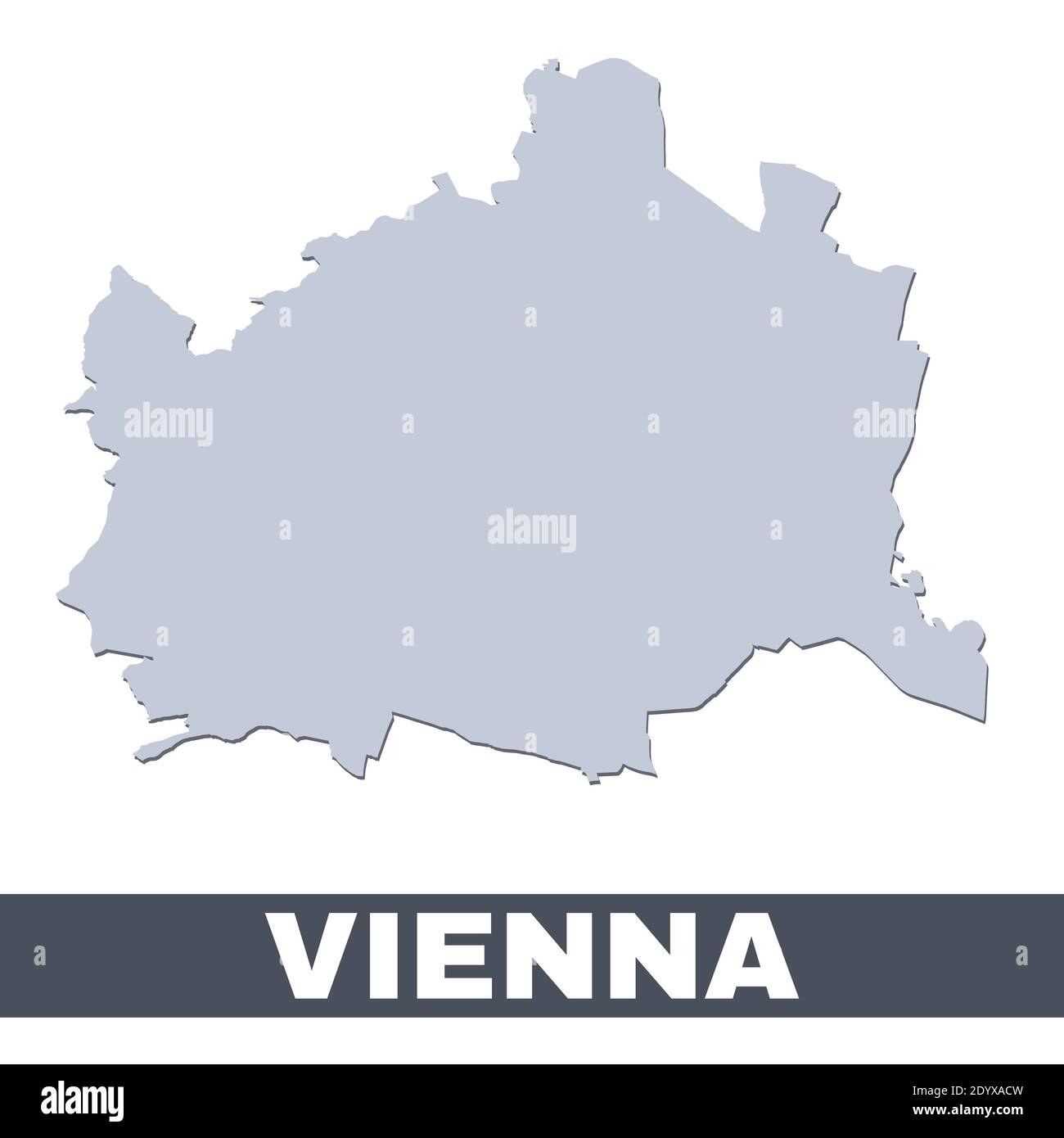 Plan de Vienne. Carte vectorielle de la ville de Vienne à l'intérieur de ses frontières. Gris avec ombre sur fond blanc. Illustration isolée. Illustration de Vecteur