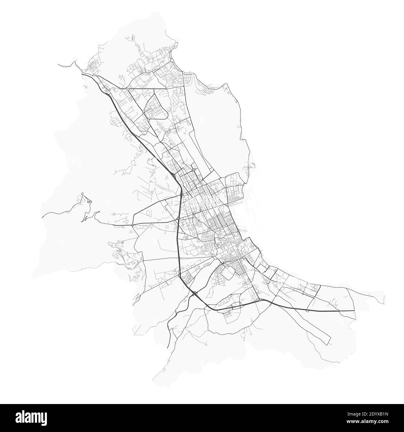 Carte de Palerme. Carte vectorielle détaillée de la zone administrative de la ville de Palerme. Affiche avec rues et eau sur fond gris. Illustration de Vecteur