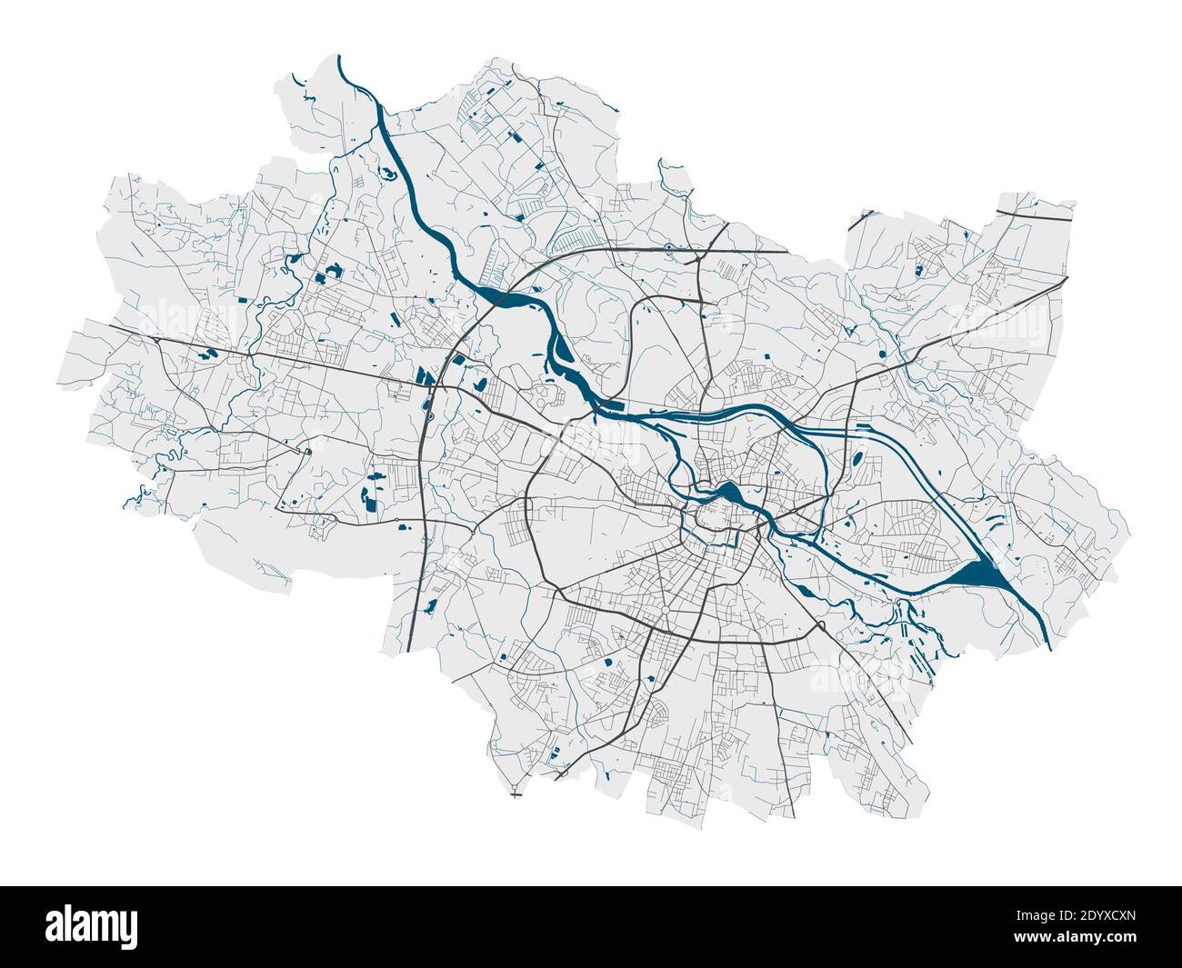 Carte de Wroclaw. Carte vectorielle détaillée de la zone administrative de la ville de Wroclaw. Affiche avec rues et eau sur fond gris. Illustration de Vecteur