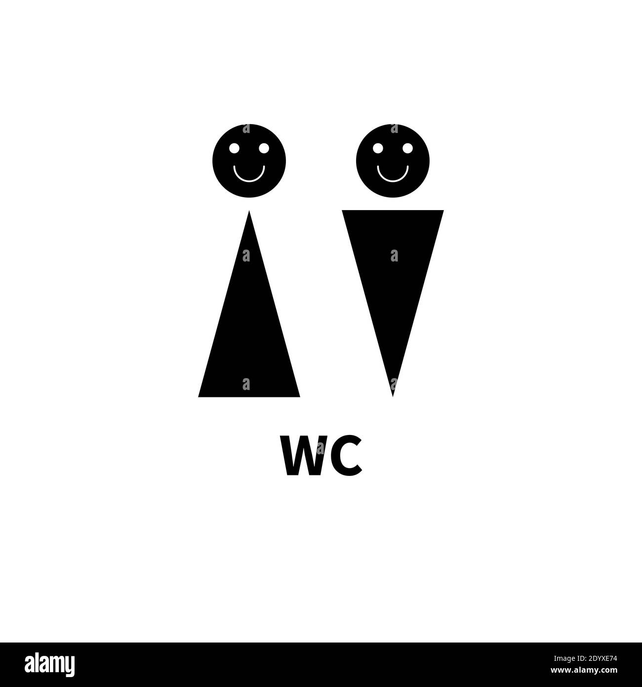Icônes abstraites noires sur la salle de toilettes avec homme et femme. Panneau de la salle de repos. Hommes et femmes personnages drôles pour le placard de l'eau Illustration de Vecteur