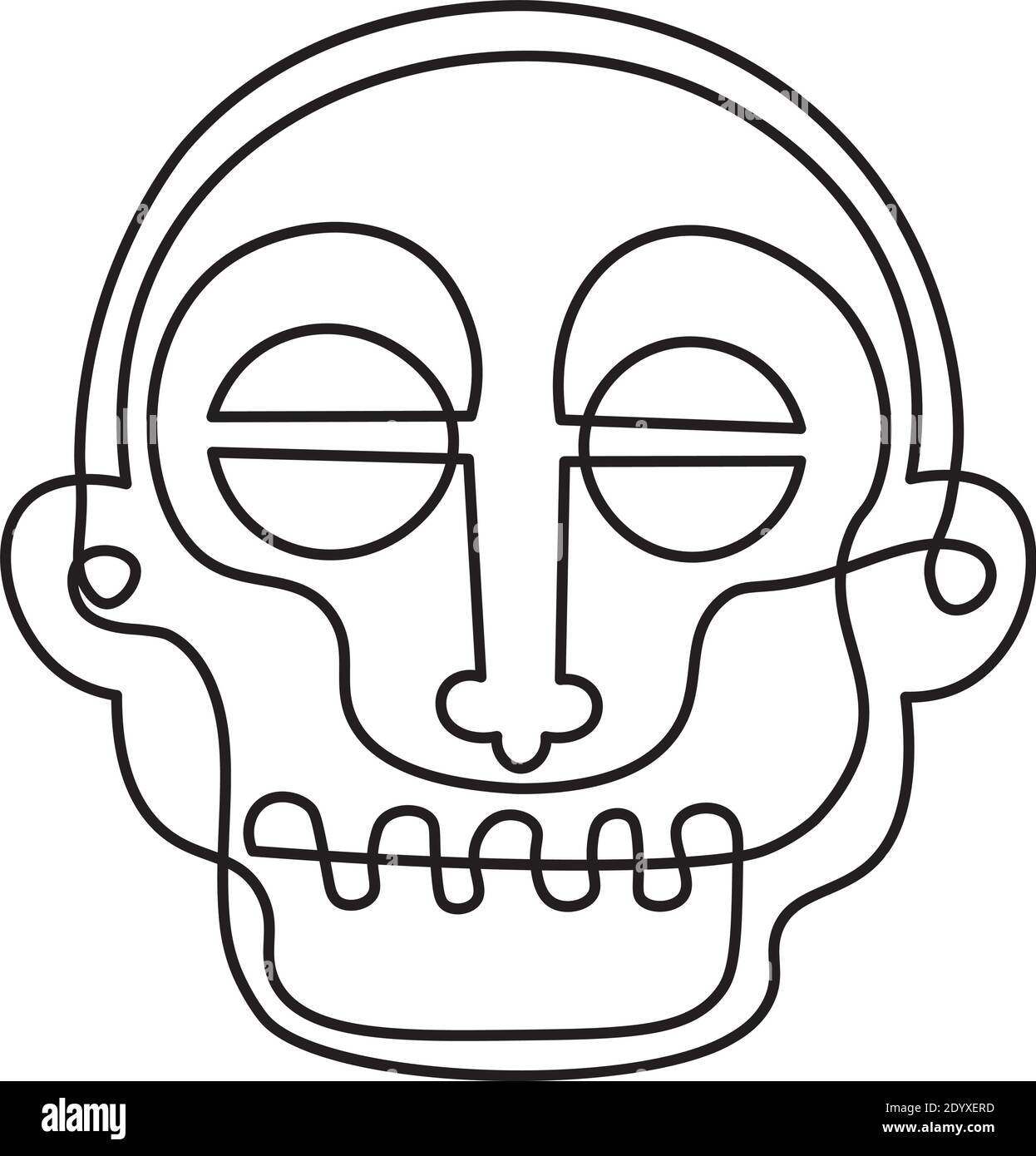 Masque tribal de visage humain continu style ligne simple activé blanc Illustration de Vecteur