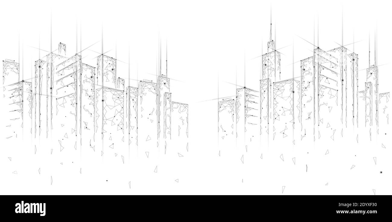 Maille basse poly Smart City 3D. Concept métier de système intelligent d'automatisation des bâtiments. Mise en réseau informatique en ligne sur le Web. Architecture urbaine Illustration de Vecteur