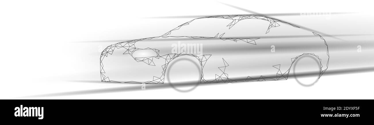 Voiture sport poly faible sur fond sombre. Vitesse rapide automobile autoroute rendu 3D de la technologie innovante. Noir blanc ray concept géométrique triangle Illustration de Vecteur