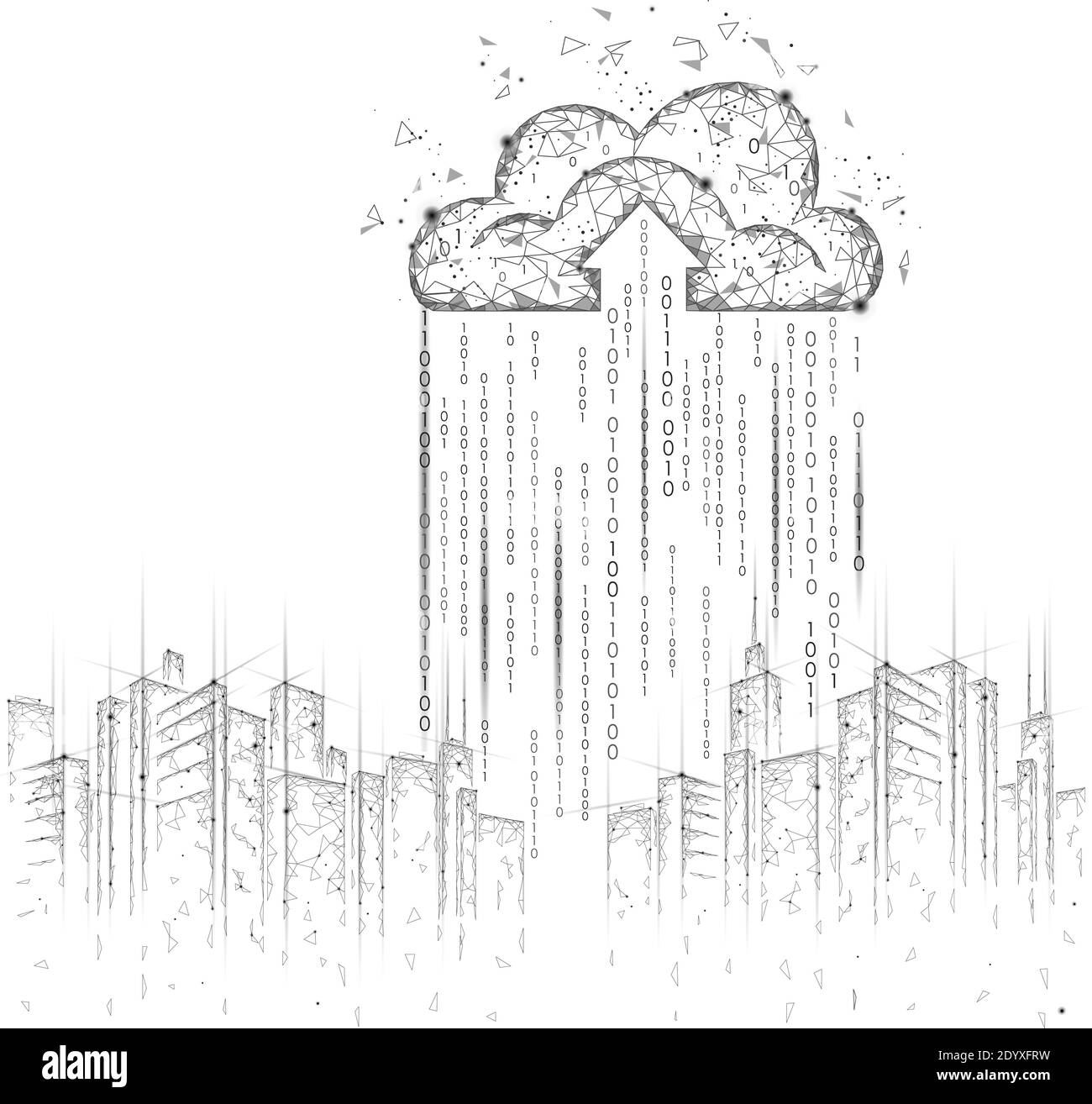 Smart City 3D light Cloud computing paysage urbain. Conception intelligente de stockage d'échange de Big Data en ligne concept d'entreprise futuriste future technologie Illustration de Vecteur