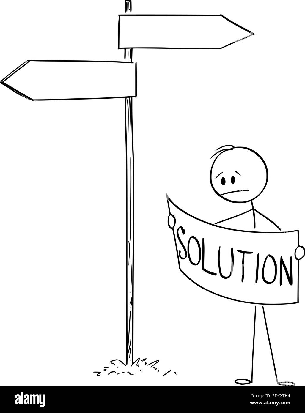 Illustration vectorielle de la figure de bâton de dessin animé d'un homme ou d'un homme d'affaires frustré sur le carrefour à la recherche d'une solution de problème dans la carte. Illustration de Vecteur