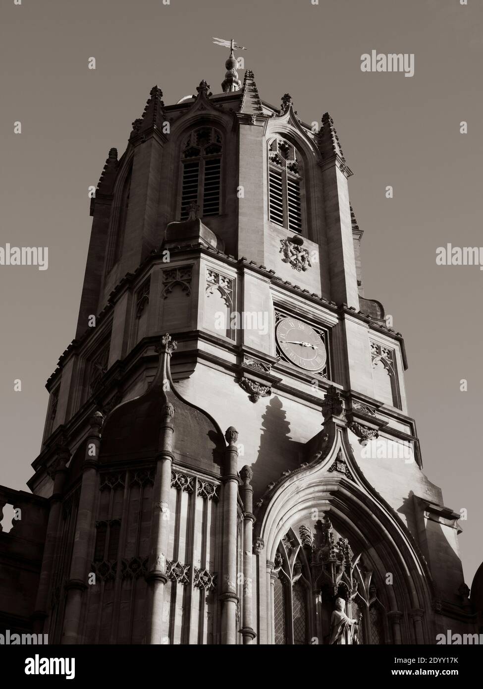 Black and White Landscape, B&W Tom Tower, Christ Church Oxford, Oxford University, Oxford, Oxfordshire, Angleterre, Royaume-Uni, GB. Banque D'Images