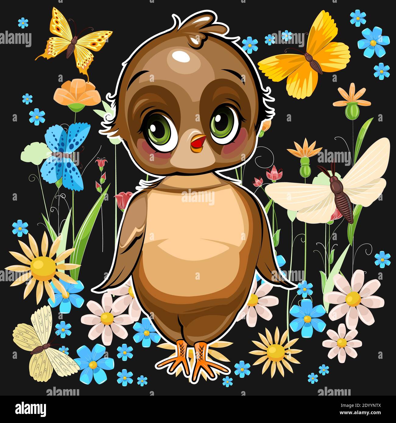 Fille Sparrow Poussin Drole Joli Et Drole Oiseau De Bebe Illustration Style De Dessin Anime Photo Stock Alamy