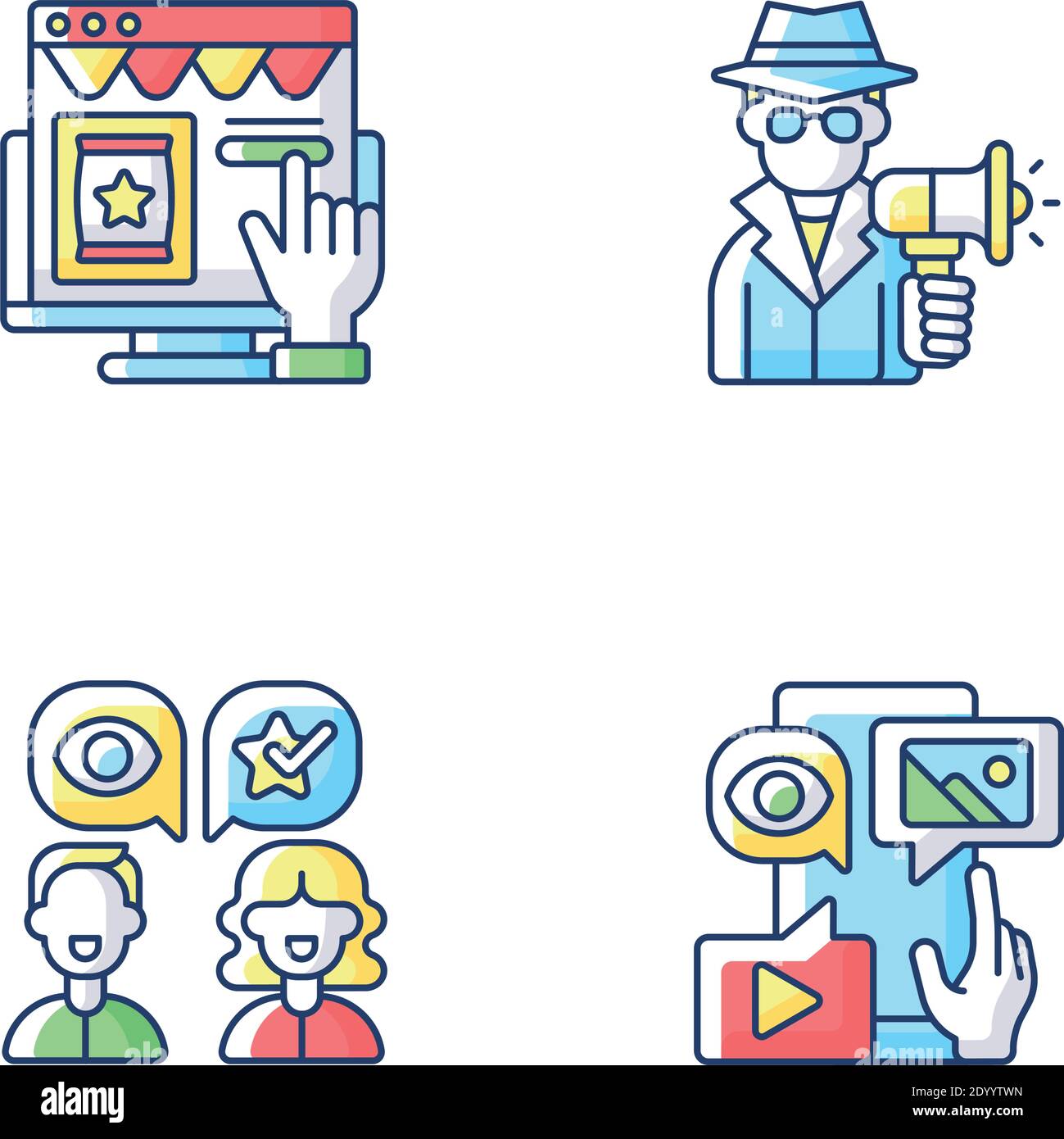 Stratégies marketing jeu d'icônes de couleur RVB Illustration de Vecteur