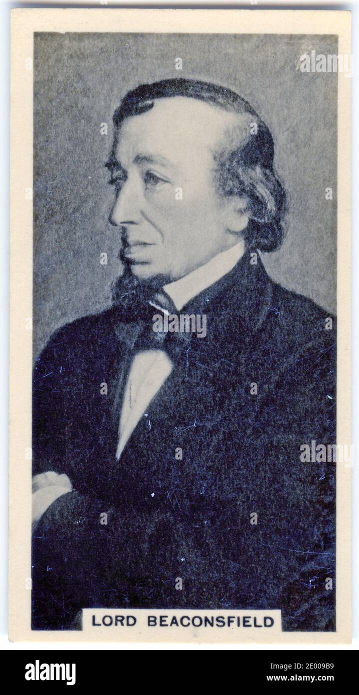 Carte à cigarettes portrait de Benjamin Disraeli, 1er comte de Beaconsfield, KG, PC, FRS (1804 – 1881) politicien britannique du Parti conservateur qui a été à deux reprises Premier ministre du Royaume-Uni. Banque D'Images