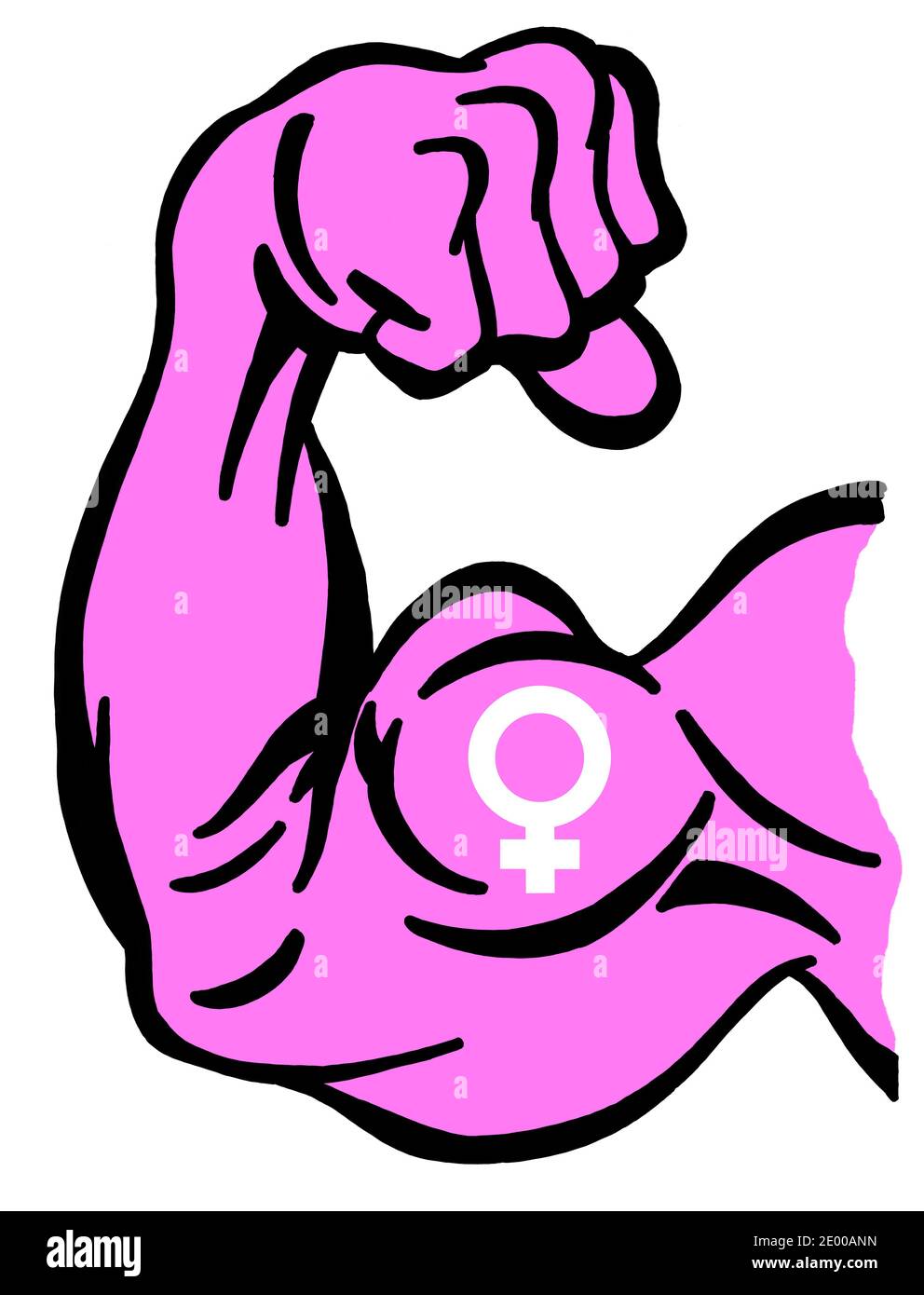 Biceps peint de couleur rose et symbole femelle comme métaphore du mouvement féministe et des femmes fortes Banque D'Images