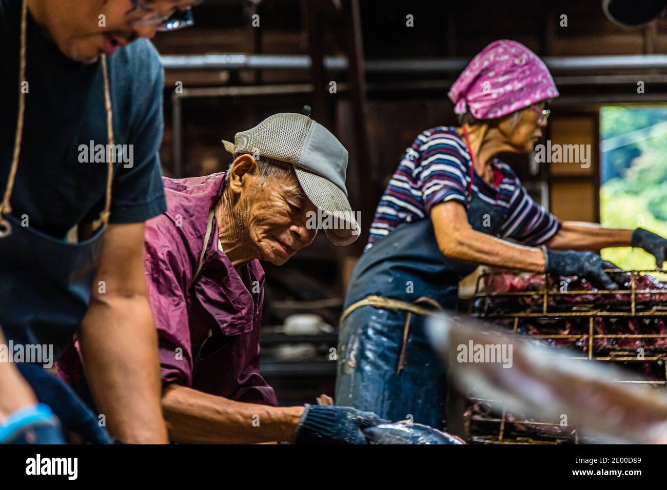 Yasuhisa Serizawa dans Nishiizu-Cho la fabrication Katsuobushi, Shizuoka, Japon Banque D'Images