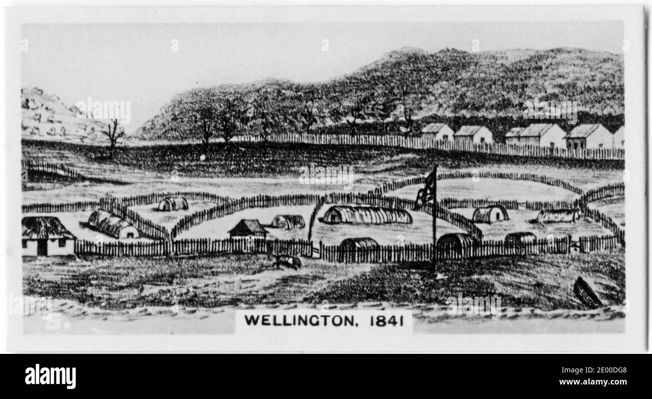 Illustration de Wellington, Nouvelle-Zélande en 1841; d'une carte à cigarettes imprimée dans les années 1930 Banque D'Images