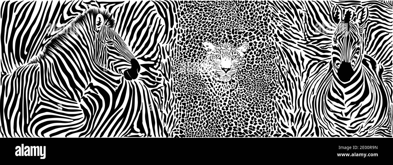 Arrière-plan animal sauvage - modèle avec zèbres et léopard à motif Illustration de Vecteur