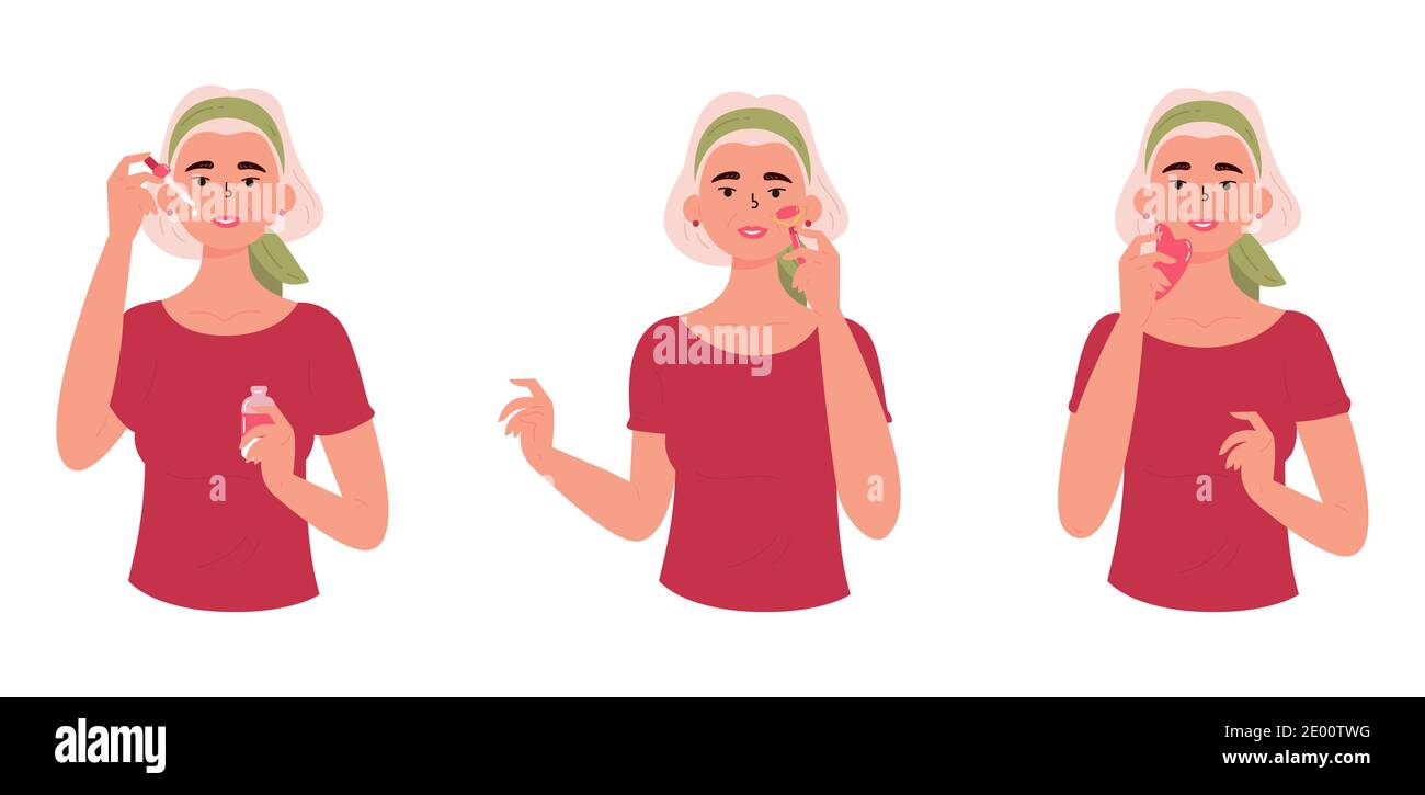 Méthode anti-âge de soin de la peau. Gua Sha. Illustration de Vecteur