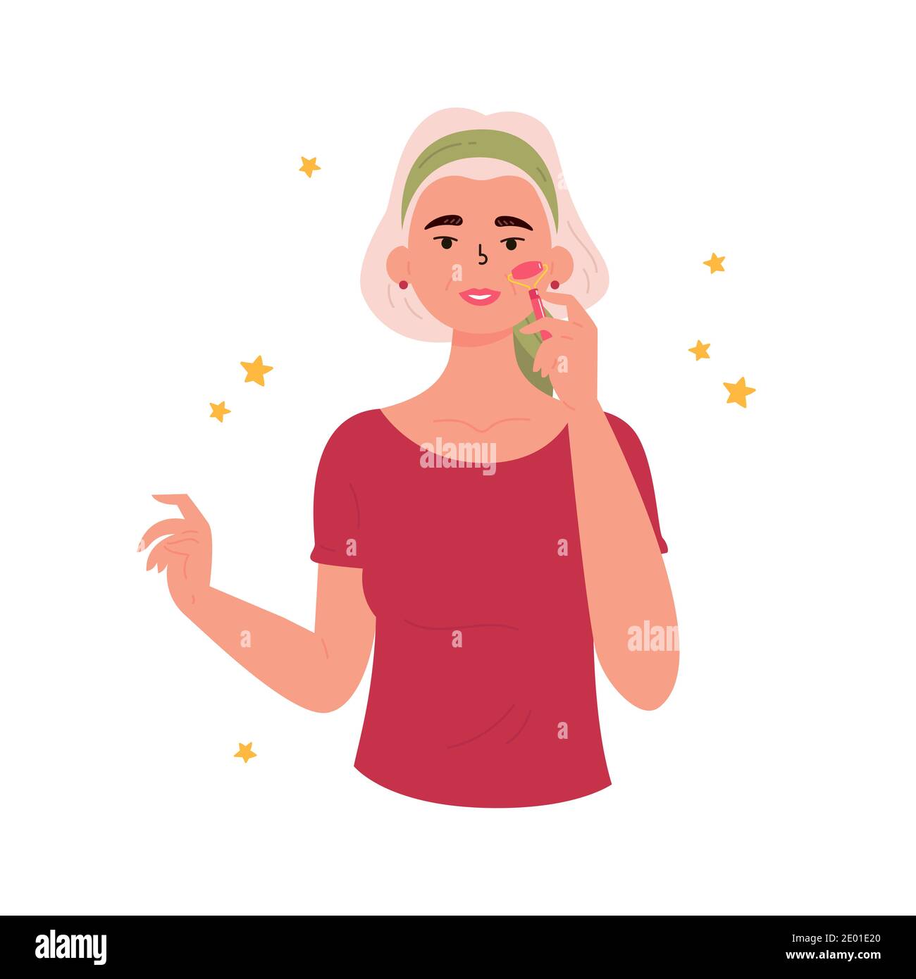 Massage facial Gua Sha. Femme avec jade facial Illustration de Vecteur