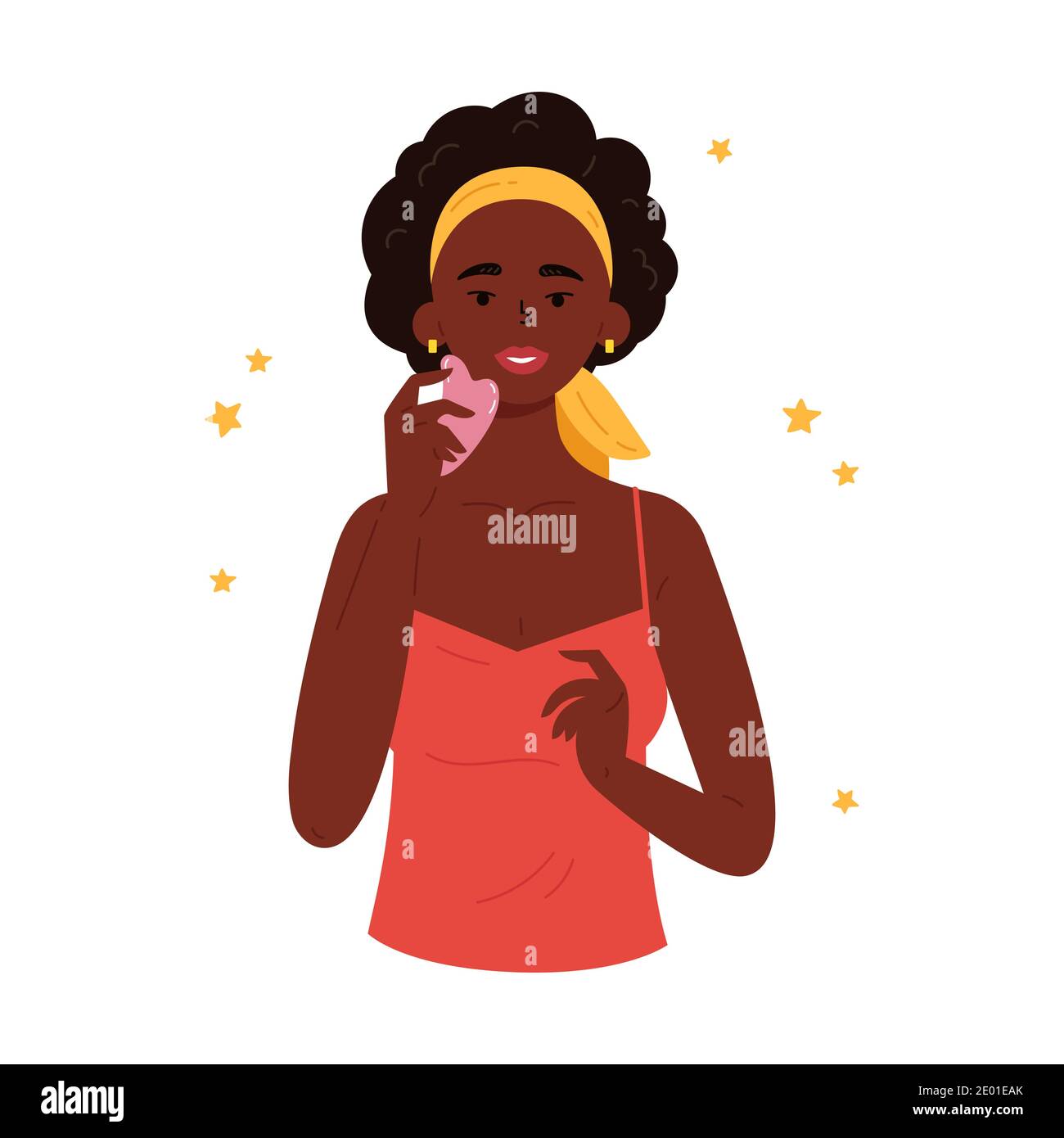 Massage facial Gua Sha. Femme avec pierre de quartz Illustration de Vecteur