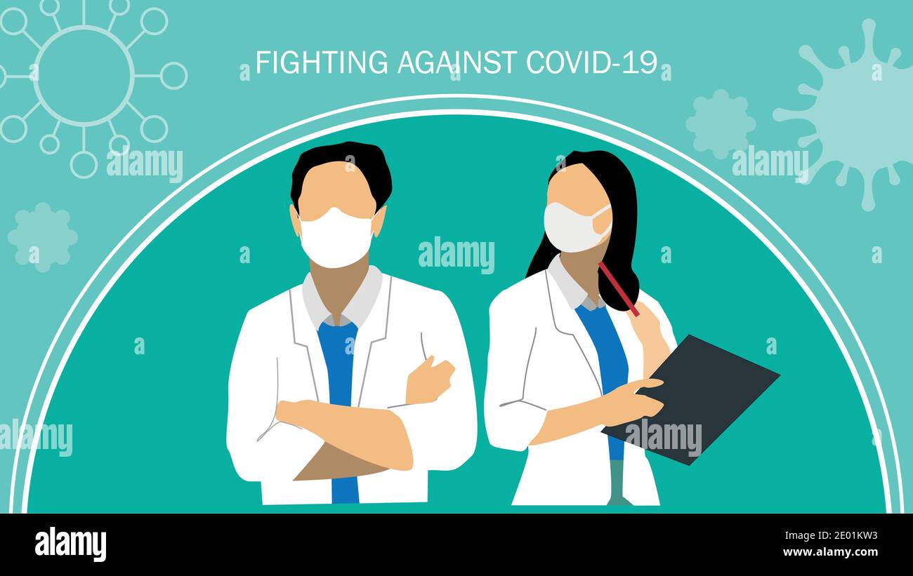 Lutte contre le coronavirus médecins illustration de vecteur mâle et femelle Illustration de Vecteur