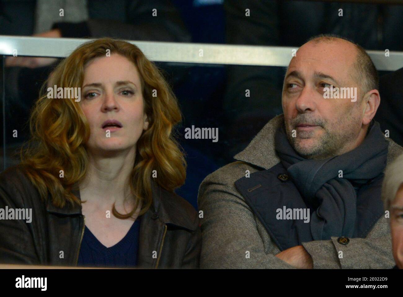 Nathalie Kosciusko-Morizet et son mari Jean-Pierre Philippe lors du match  de football de la première Ligue française, PSG vs Lille, au stade du Parc  des Princes des Princes à Paris, France, le