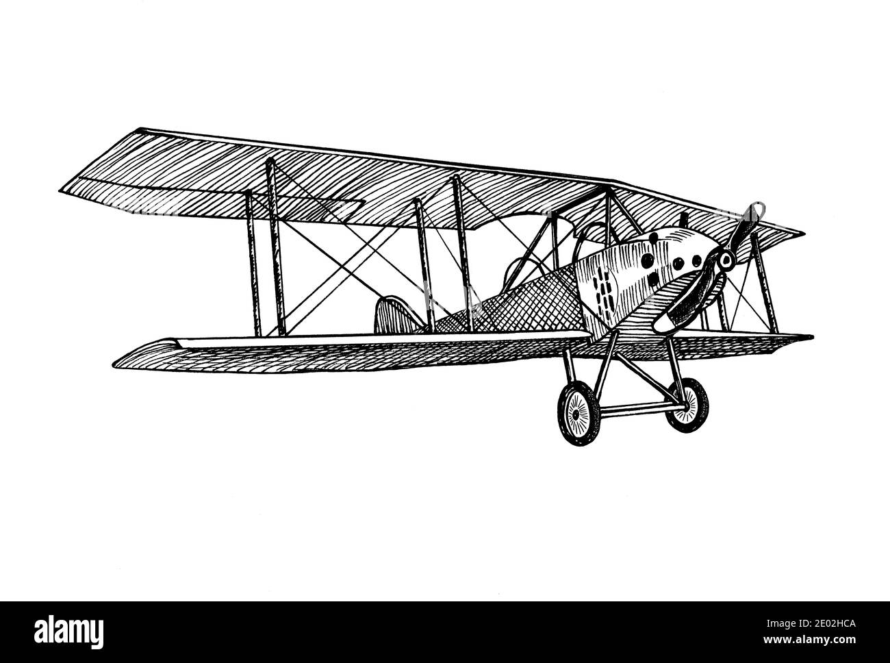 Vintage style rétro hélice avion main dessiné lustration réaliste Doodle sketch (originaux, pas de traçage) Banque D'Images