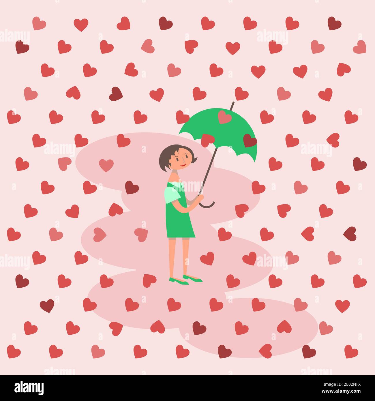 Jolie fille romantique de fond avec parapluie contre la pluie des coeurs Illustration de Vecteur